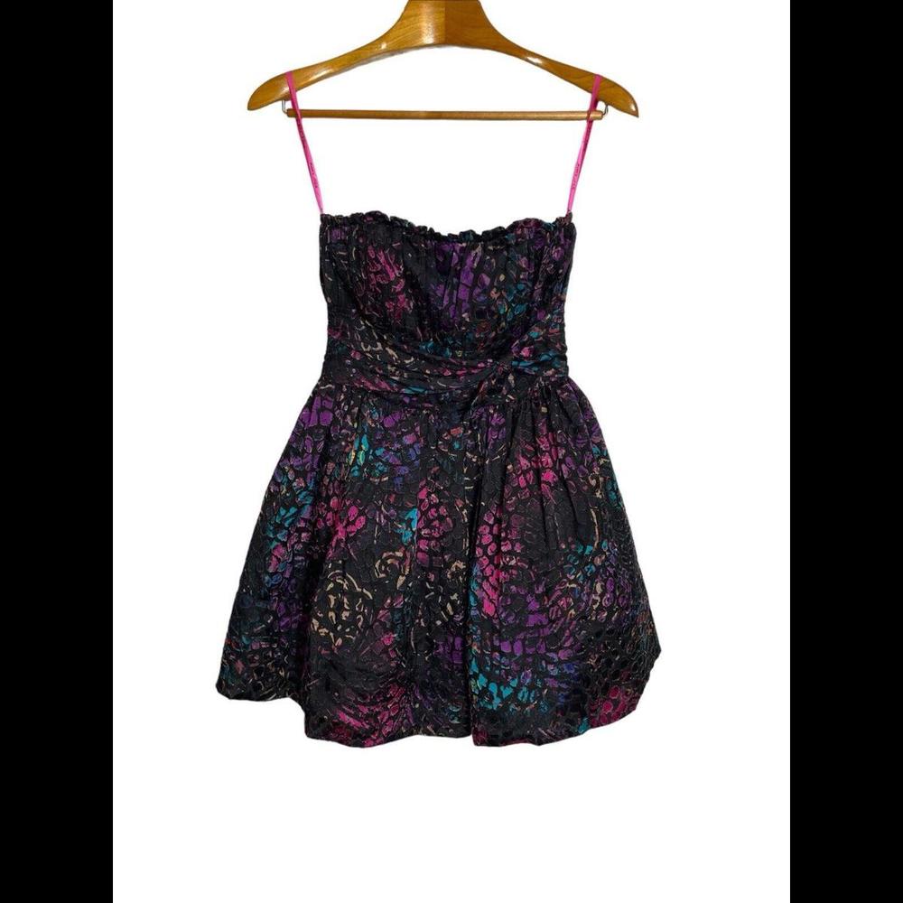 Betsey Johnson Adorable Black Cocktail Party Prom Strapless Mini Dress Colorful